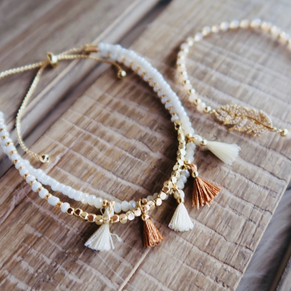 Darling Dainty Adjustable Beaded Tassel Bracelet
